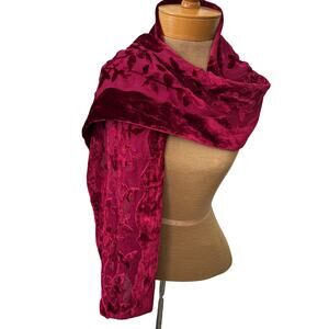 Vintage velvet dark fuchsia burnout scarf wrap silk blend whimsygoth romantic